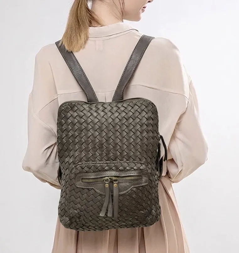 Norvella Woven Washed Calf Leather Backpack โ LA-B0302