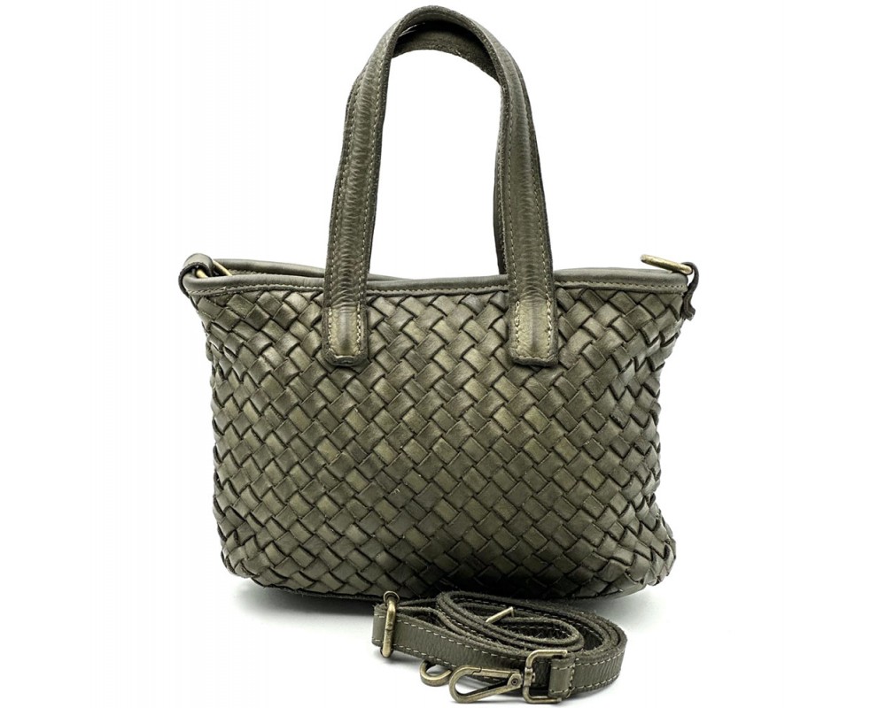 Tessia Handwoven Washed Leather Crossbody Tote โ LA-B0308