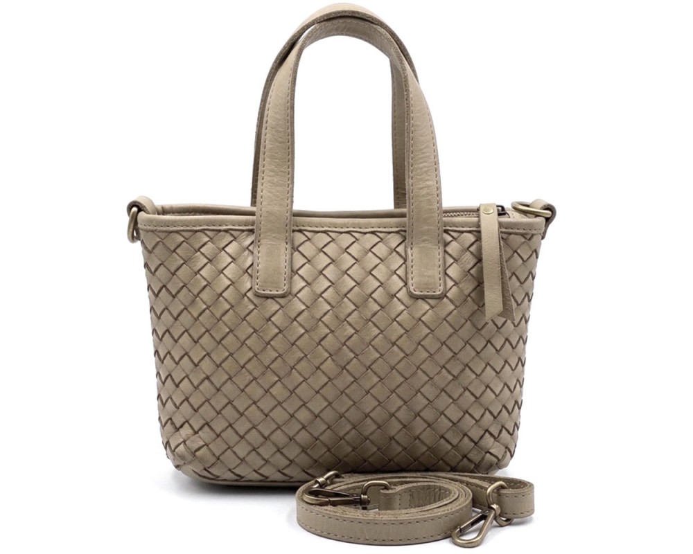 Tessia Handwoven Washed Leather Crossbody Tote โ LA-B0308