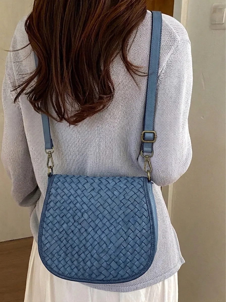 Velisia Woven Cow Leather Saddle Bag โ LA-B0313