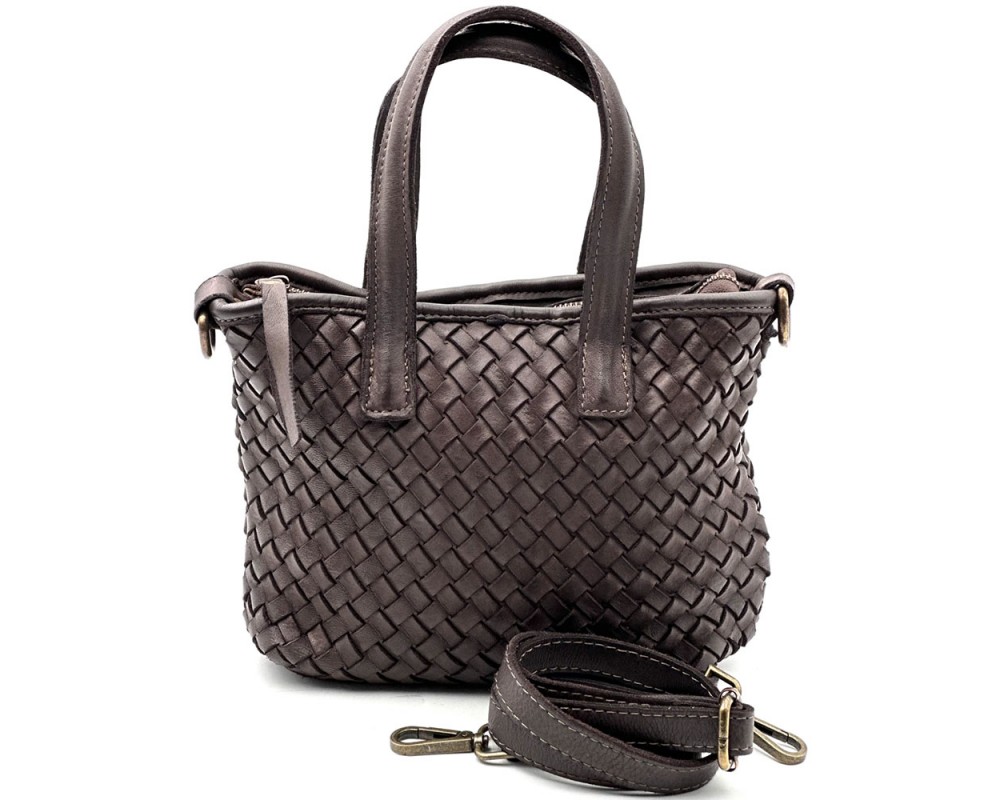 Tessia Handwoven Washed Leather Crossbody Tote โ LA-B0308