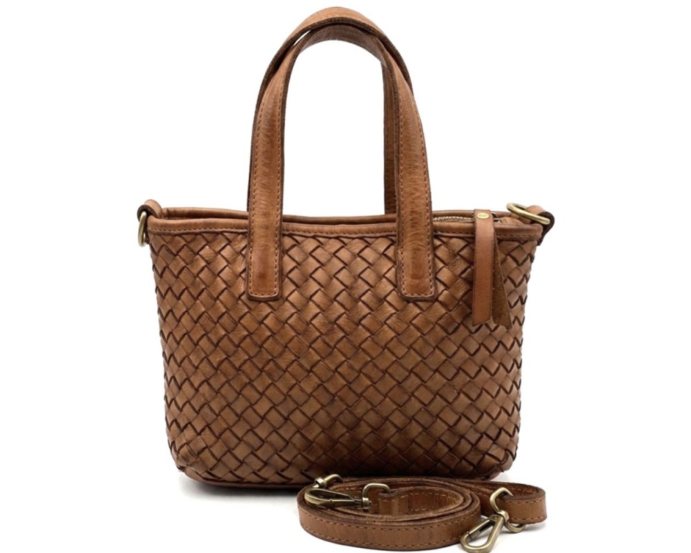 Tessia Handwoven Washed Leather Crossbody Tote โ LA-B0308