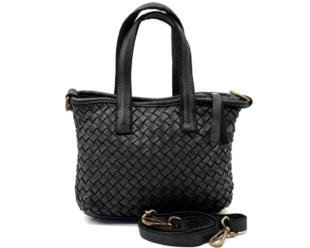 Tessia Handwoven Washed Leather Crossbody Tote โ LA-B0308