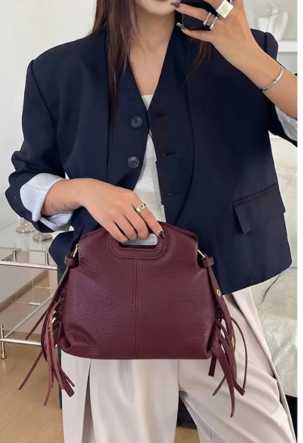 Nazareth Italian Leather Fringe Bag โ DO-B0352