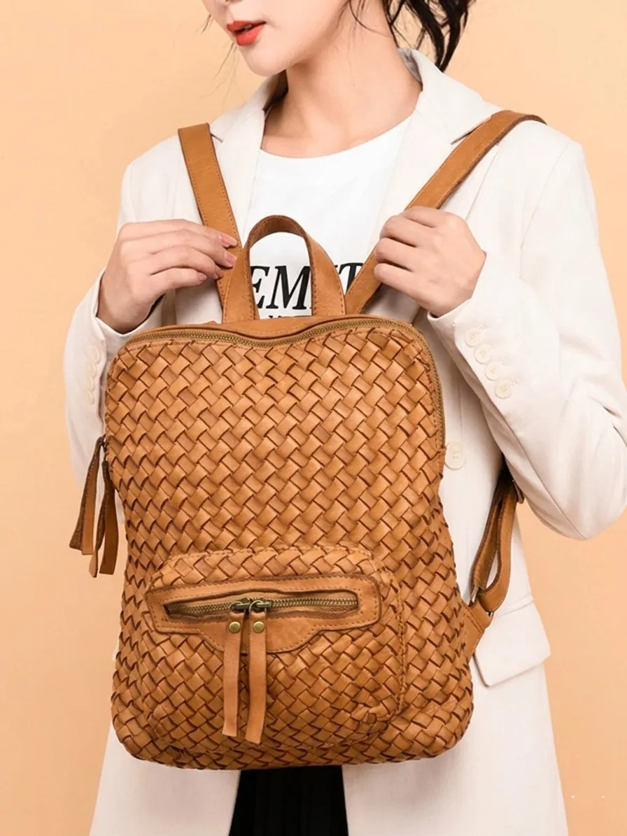 Norvella Woven Washed Calf Leather Backpack โ LA-B0302