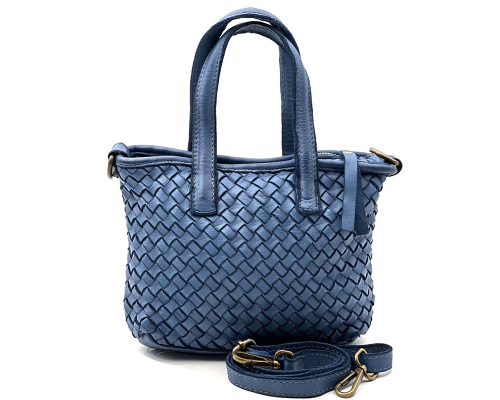 Tessia Handwoven Washed Leather Crossbody Tote โ LA-B0308